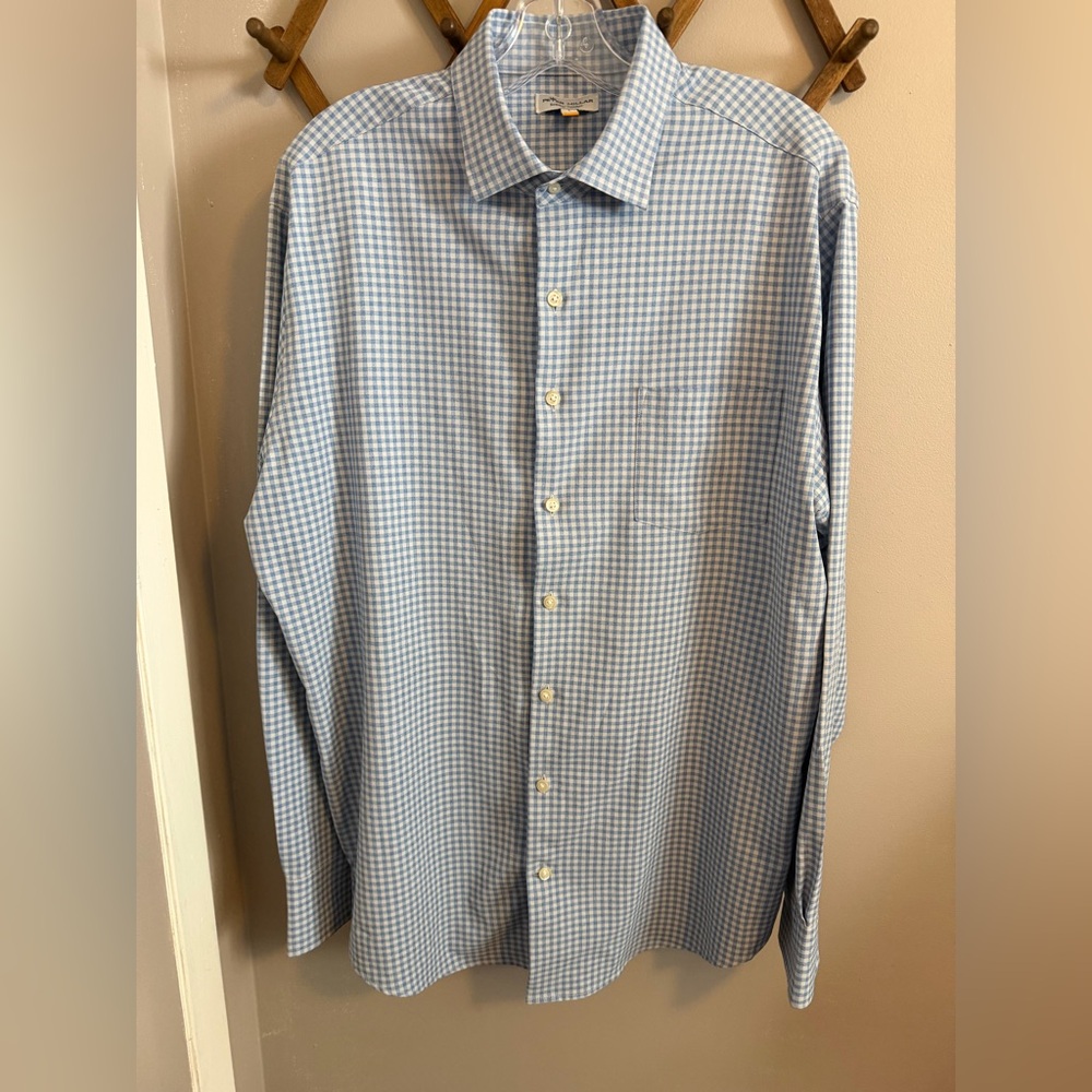 Peter Millar Summer Comfort Gingham Performance Shirt L golf